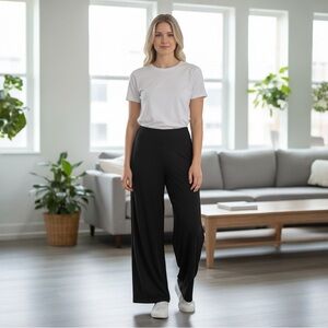 Anne Klein Petite Pull On Wide Leg‎ Knit Cropped Pants, Color Black, Size PS